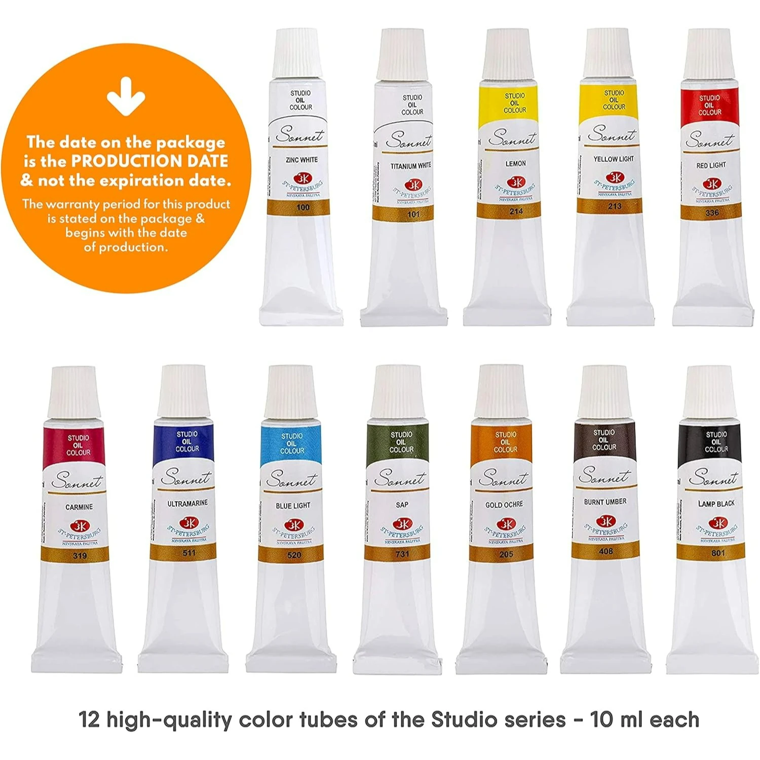 Russian White Nights Sonnet Studio Oil Colors Set 8/12 Colors in 10 ml Tubes Cardboard Box For Artist by Nevskaya Palitra