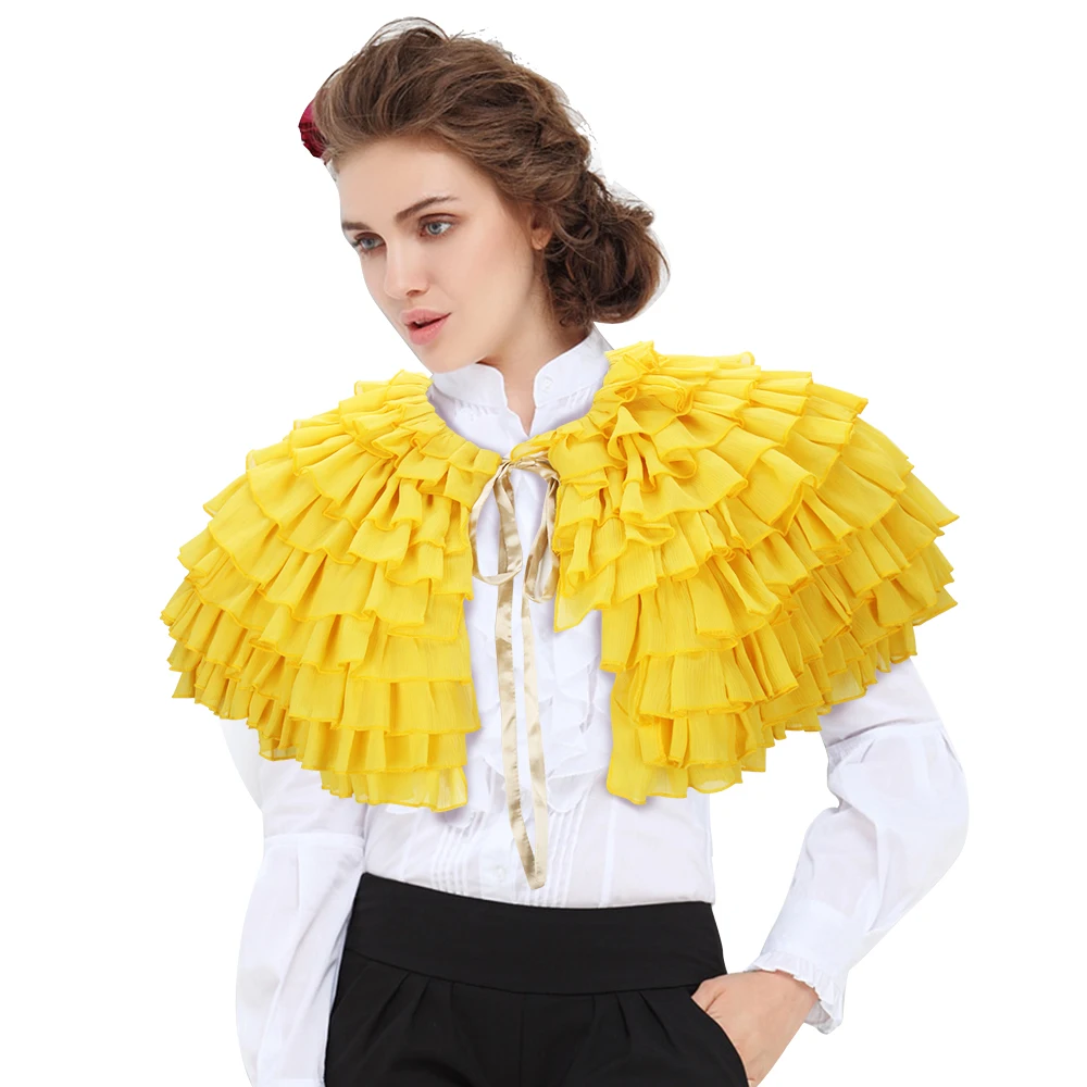 

Poor Things Costume Belle Baxter Shawl Cloak Bright Yellow Color Multilayer Lace Cape Halloween Cosplay Outfits for Women