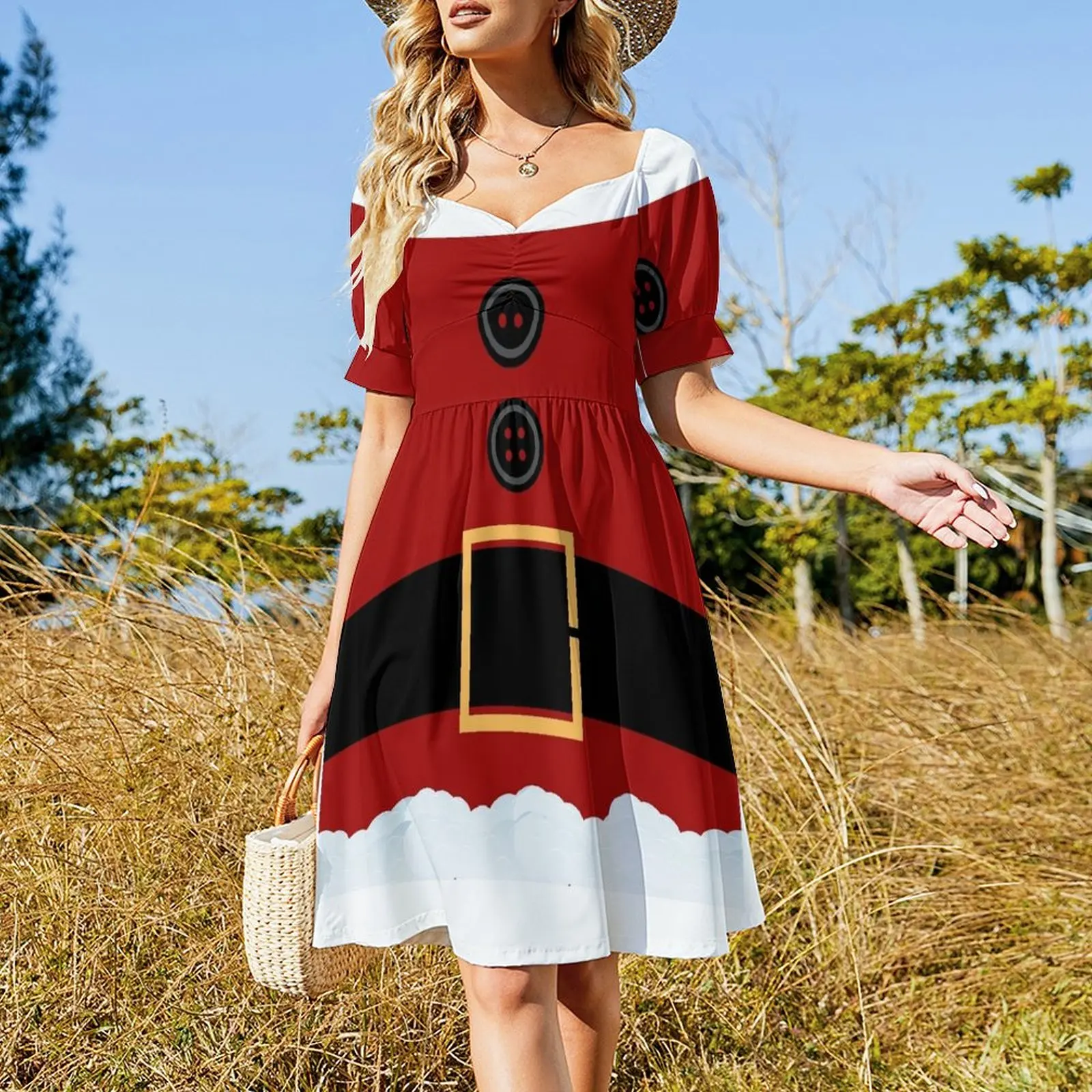 Santa Suit Merry Christmas Happy Holidays Festive Christmas Jolly Holly Design Short Sleeved Dress Long dresses Dress