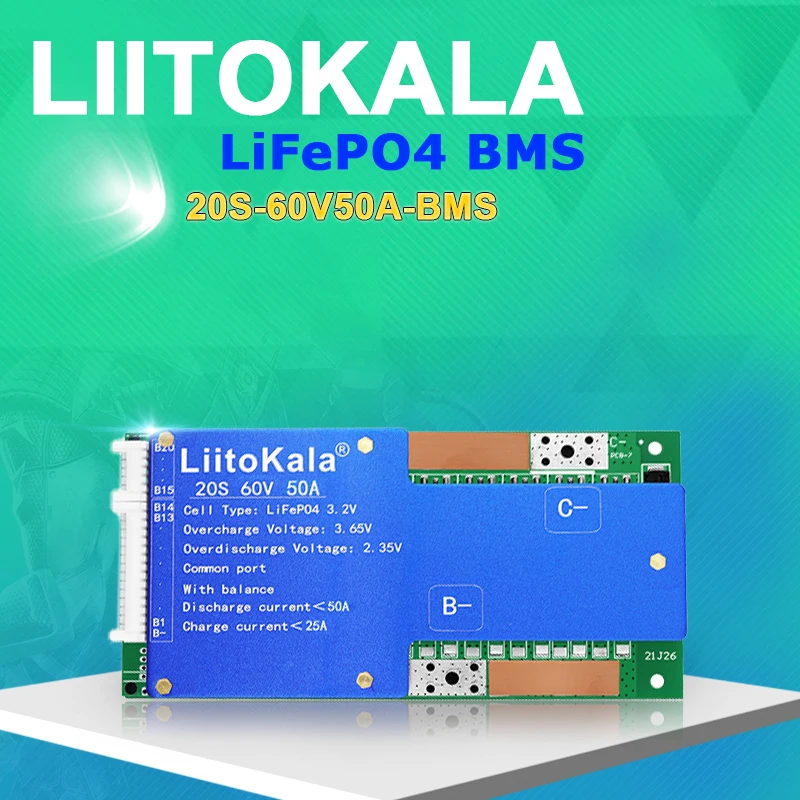 LIitoKala 20S-60V50A-BMS LiF4PO4 Scheda di protezione della batteria BMS con bilanciamento 64V Litio Ferro Fosfato 18650 LiFePO4