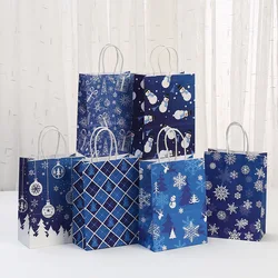 6Pcs Blue Snowflake Snowman Bell Paper Gift Packing Bags  Shopping Bag for 2025 Xmas Navidad Christmas Theme Party Deocr