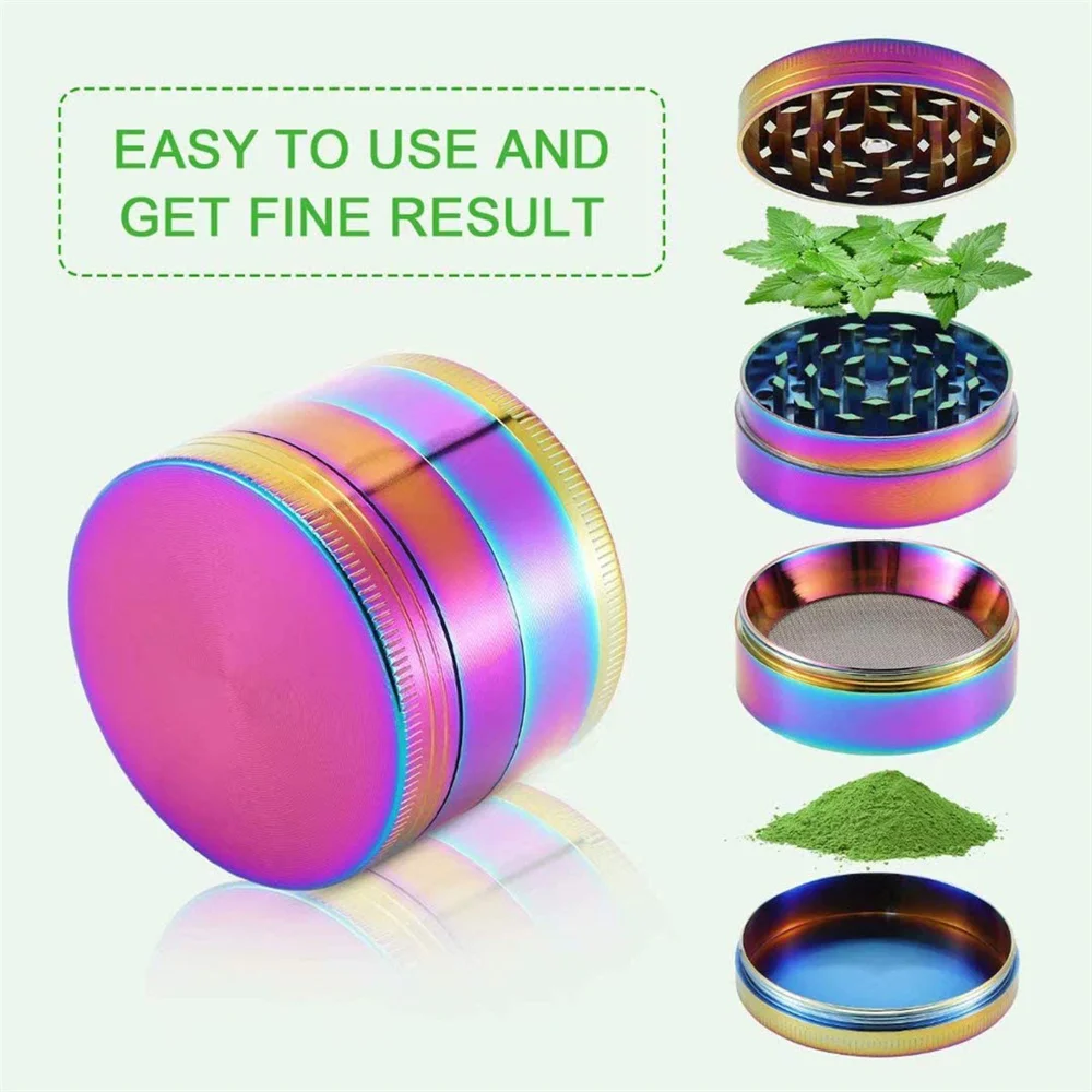 Zinc Alloy Metal Herb Grinder Tobacco Herbal Smoke Shredder Spice Mill Rainbow With Magnetic Lid Smoking Accessories