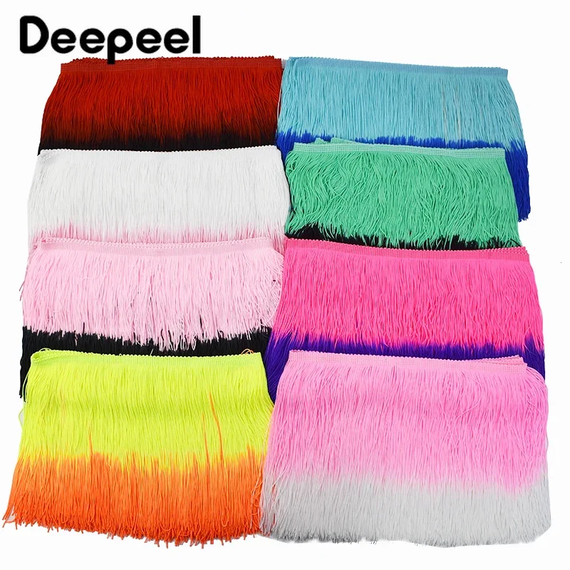 1Meter Deepeel 20cm Colored Tassels Fringe Latin Dress Ribbon Trim Lace Curtain Tassel Trimming DIY Bag Clothes Sewing Accessory