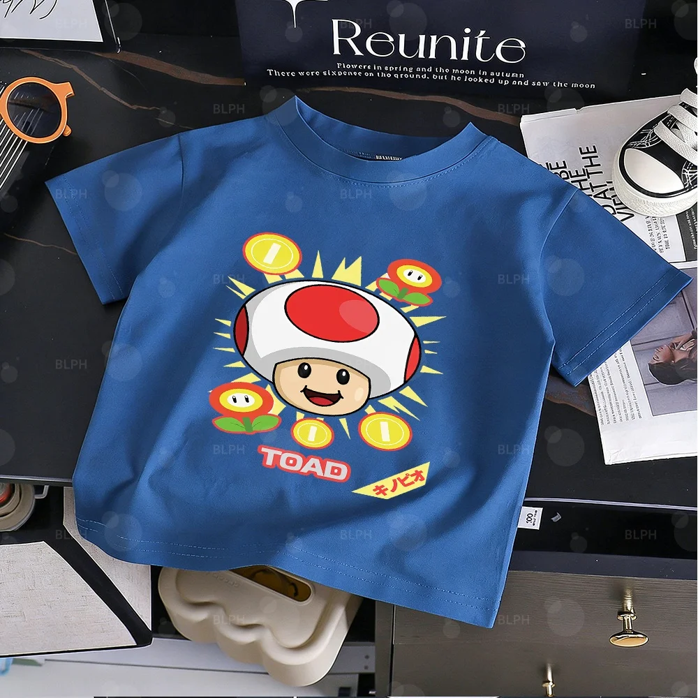 

Kids Cute Mario Print T Shirt Soft Breathable Summer Casual Short Sleeve Tops For Boys Girls Children Daily Outdoor Wear