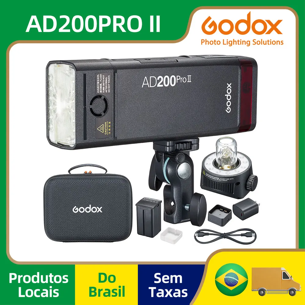 【Do Brasil】Godox 200W AD200PROII AD200PRO II TTL HSS 2.4G Wireless Camera Pocket Flash Compatible with X3 for Nikon Canon Sony