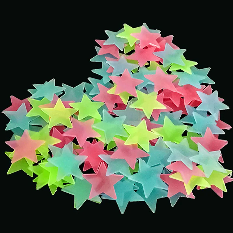 100Pcs Luminous 3D Star Wall Stickers Glow In The Dark Sticker Fluorescent Wall Art Decor for Kids Room Bedroom Home Decorations