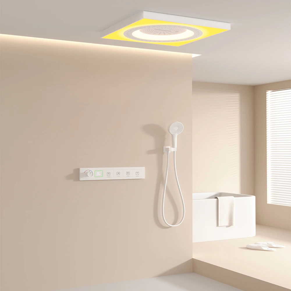 600*600mm montado na parede termostática escondida superior conjunto de cabeça de chuveiro, led chuveiro do banheiro conjunto completo sistema de chuveiro preto