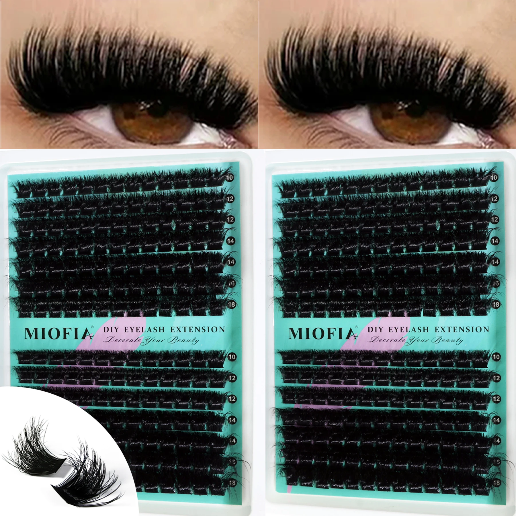 MIOFIA Cils en grappe 5D Volume Fluffy Mink, 30D-150D, épaisses, longueurs mixtes 10-18mm, naturelles, extensions de cils DIY