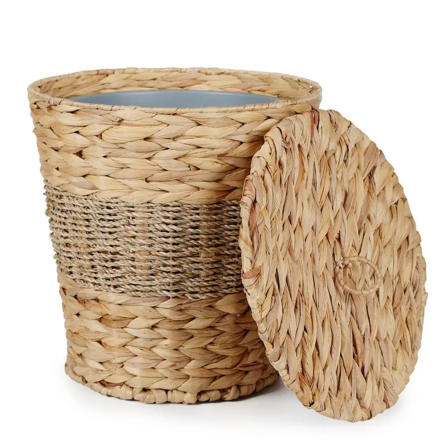 

3.8 Gallon Wicker Trash Can with Lid Water Hyacinth amp Seagrass Garbage Can Handwoven Wicker Waste Basket for Bathroom, Bedroom