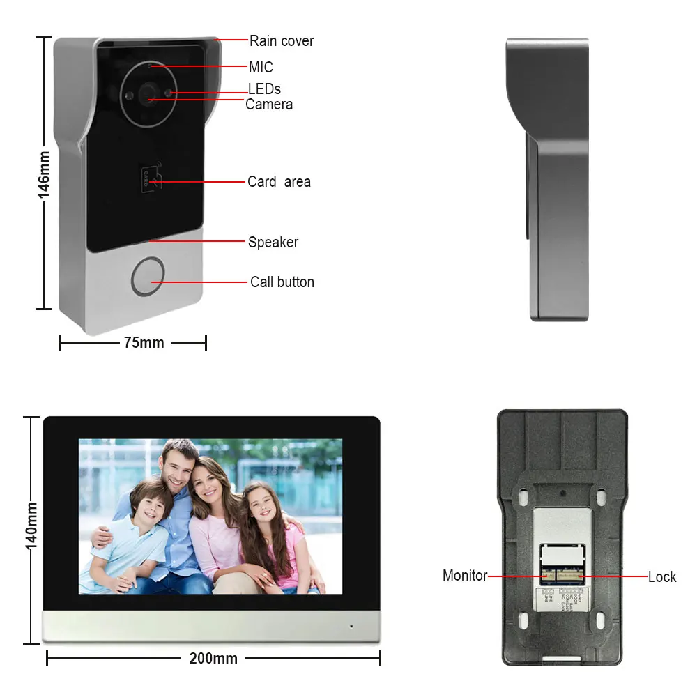 الذكية TUYA 1080P 7 بوصة تعمل باللمس واي فاي جرس باب يتضمن شاشة عرض فيديو 2 سلك فيديو إنترفون 32G بطاقة Rceord عدة كشف الحركة ID Unlcok