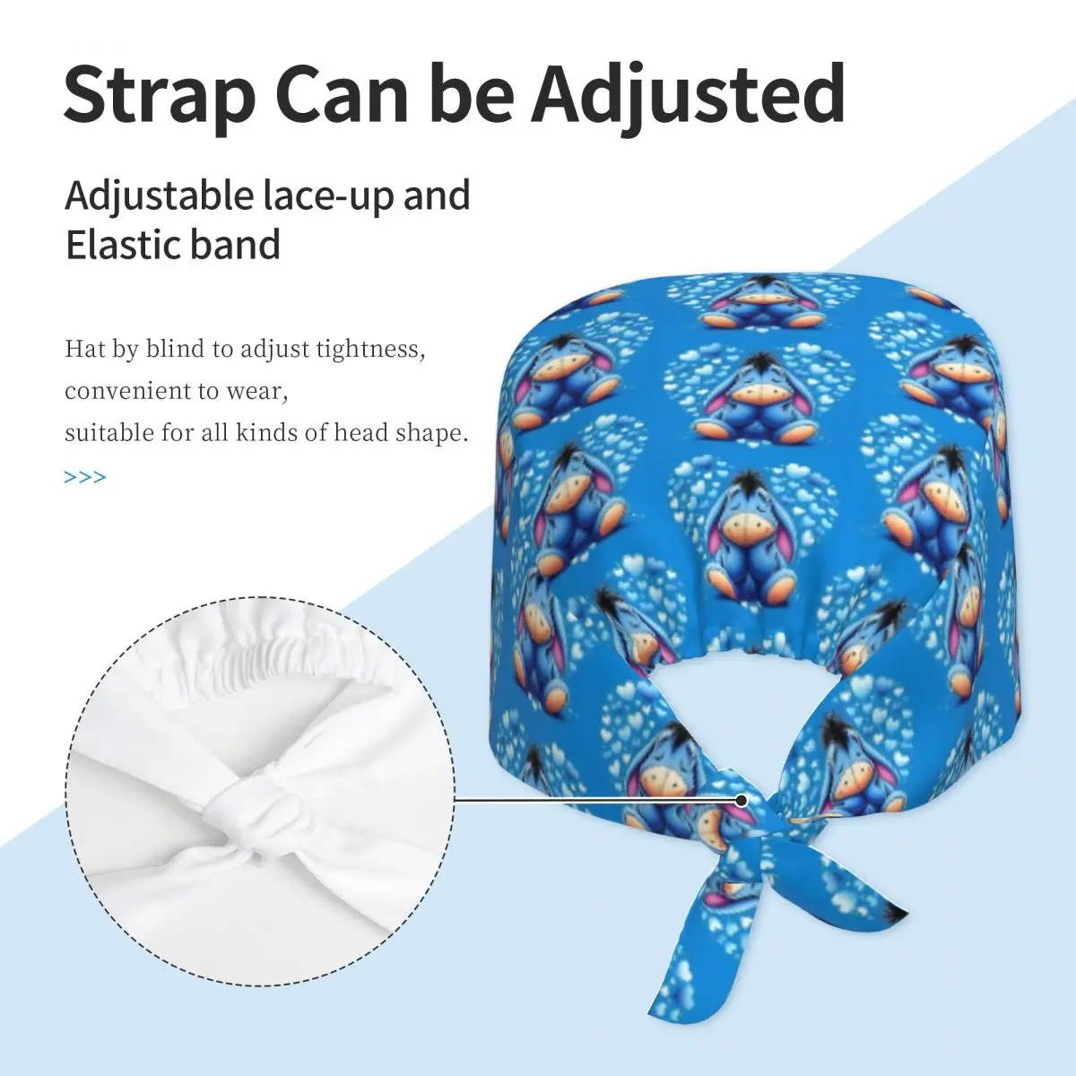 Custom Eeyore Cleaning Working Cap Cool Men Women Winnie The Pooh Cartoon Kawaii Scrub Cap Surgicals Hat Nurse Scrubs Hat Nurse view 3