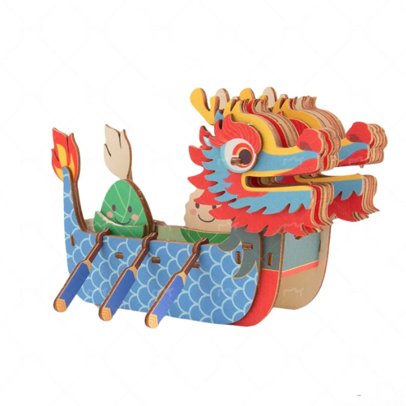 3d Houten Boot Dragon Figuur Model Bouwsteen Constructie Set Dier Puzzel Speelgoed Modellering Ambachtelijke Ornament Assemblage Model Kits