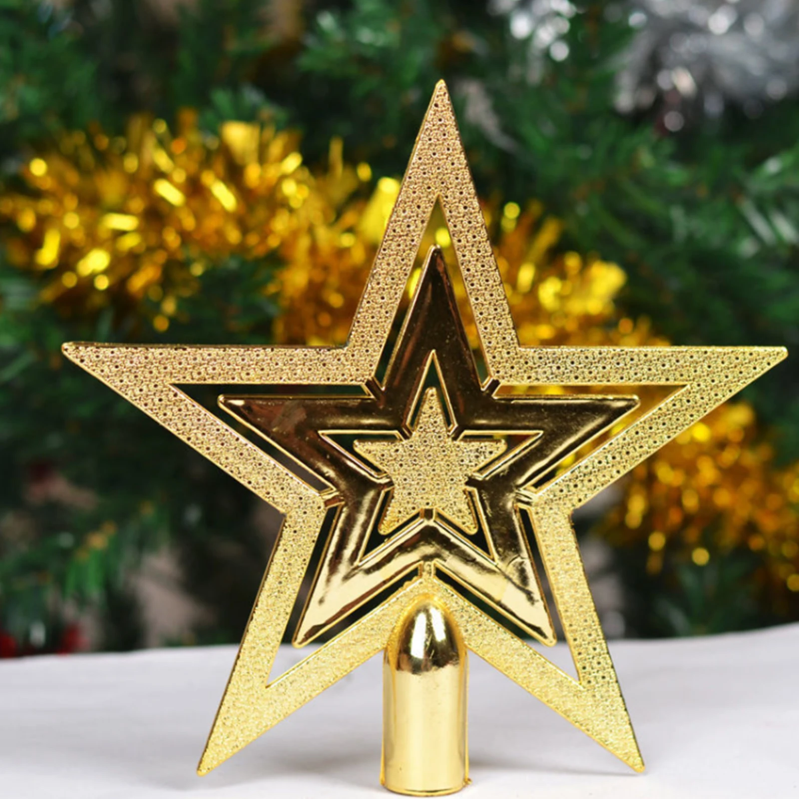 2PCS Xmas Tree Ornaments Five-pointed Star Decoration Golden/Red Pendant Plastic 10/15/20cm Christmas Decorations