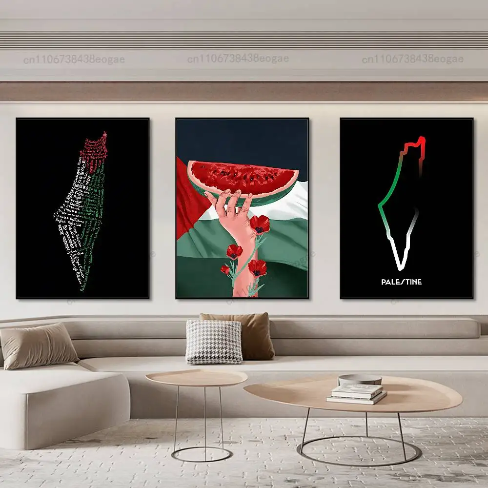 Art Embroidery-PalesTine-ES Poster HD Art Sticky Wall Aesthetic Decoration Waterproof Home Living Room Bedroom Bar