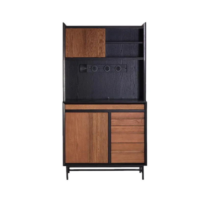 خزانة جانبية حديثة، خزانة شاي من الخشب الصلب القديم، خزانة متعددة الوظائف في العصور الوسطى، خزانة مشروبات مدمجة على الحائط #6