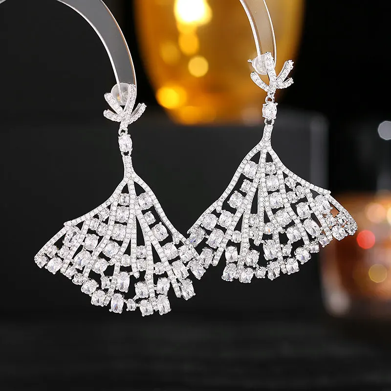 

Bilincolor Light Luxury High-class Banquet Dress Fan-shaped Small Skirt Temperament Earringsfor Party or Wedding