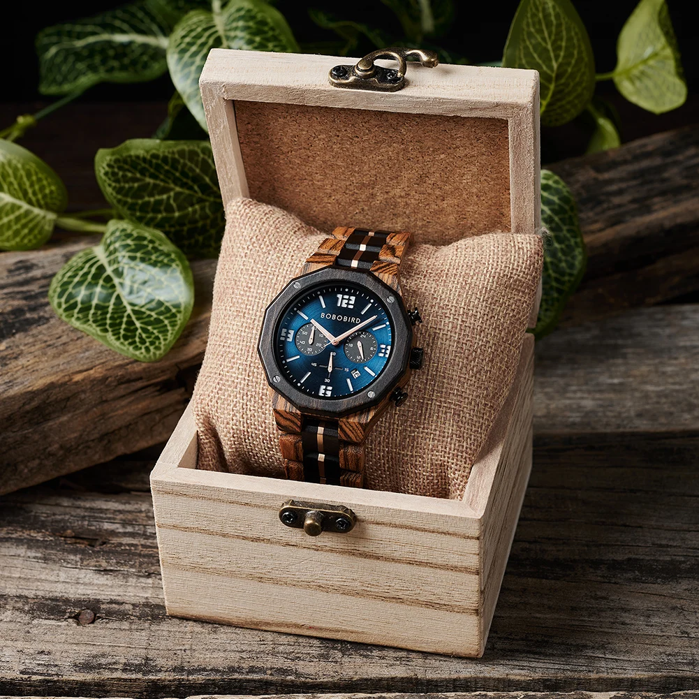 BOBO BIRD Men\'s Wooden Watch Japanese Movement New Top Fashion Quartz Wristwatch Chronograph Military Timepieces Custom Gift Box