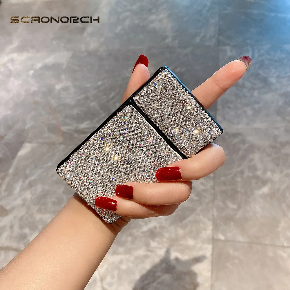 Luxury Diamonds Cigarette Case 20 CIGARETTES Capacity Thin PU Leather Smoking Storage Box Cigarette Accessories Sparkling Gifts