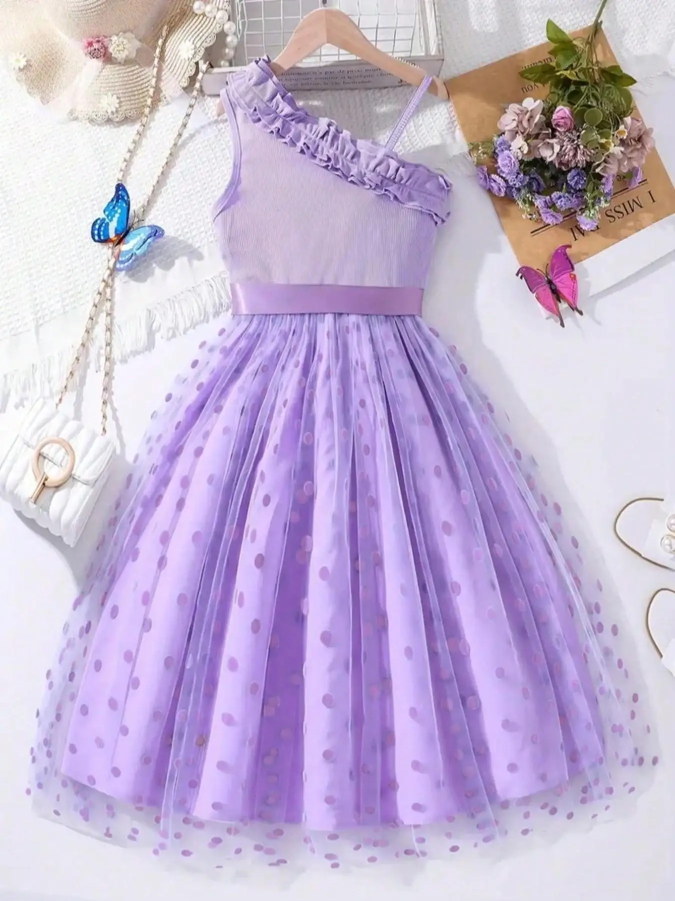 Sommer Mädchen Rüschen-Dekoration Cami Tutu Kleid Prinzessin Mesh Kinderkleid Freizeit Süßer Stil – Detail 12