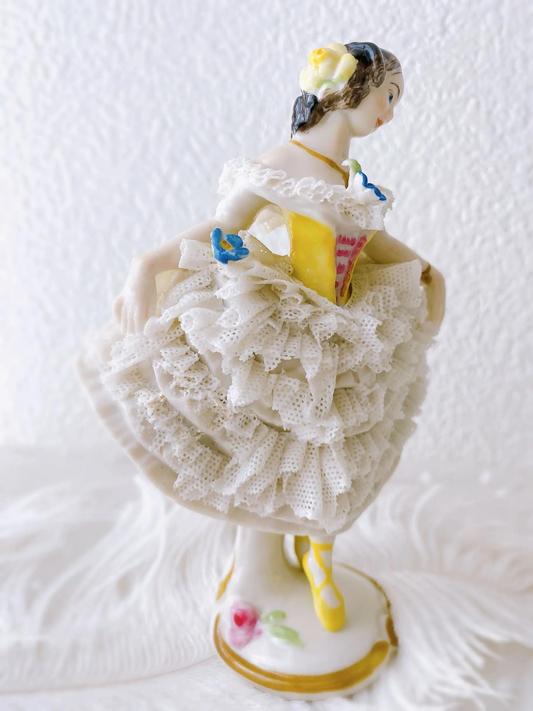 German antique expensive lace porcelain doll ballet dance Victorian woman boudoir decoration