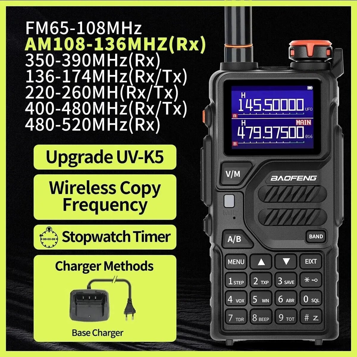 2 قطعة جديد BaoFeng UV-K5 Plus الهواء الفرقة اسلكية تخاطب 10 واط اللاسلكية نسخة تردد DTMF طويلة المدى هام اتجاهين راديو للتخييم