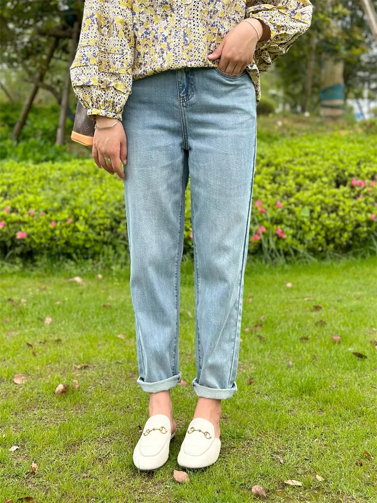 

Женские джинсы-дэд с высокой талией из конопляного денима Han Han, весна-лето, мягкие, прямого кроя, с эффектом второй кожи