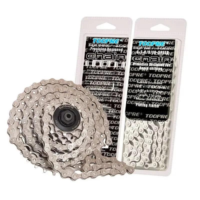 

Гальваническая серебряная велосипедная цепь, углеродистая сталь, 1–12 скоростей, нержавеющая и прочная для дорожных/горных/складных велосипедов с волшебной пряжкой