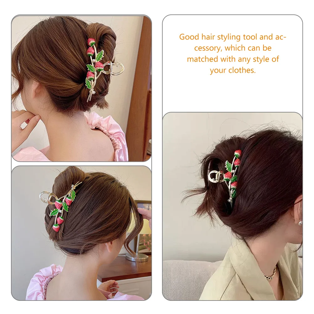 

2 Pcs Headgear Hairpin Miss Accessories for Girls Women Clips Alloy Strawberry Jaw