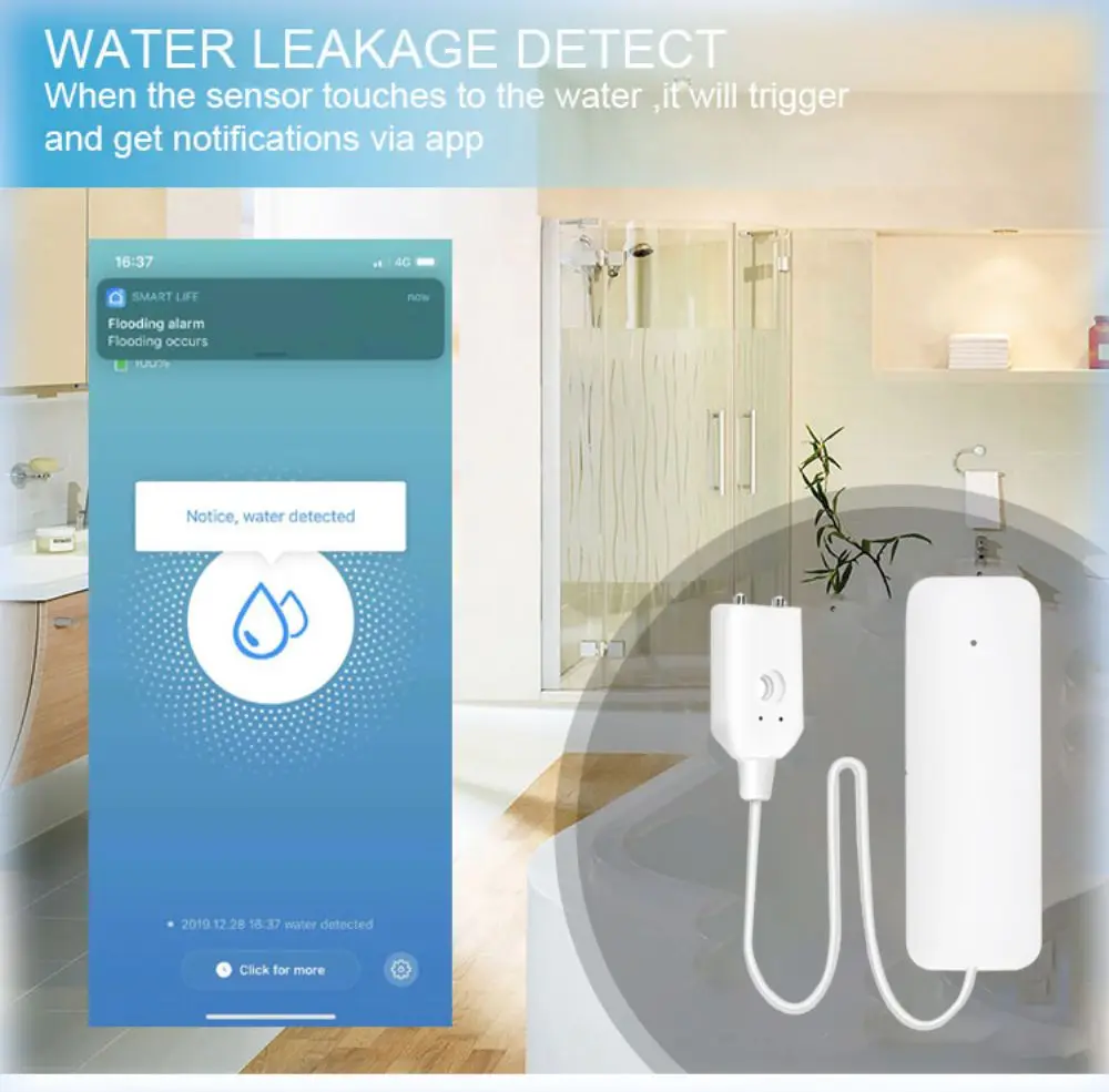 Imagem -03 - Tuya Zigbee Inteligente Sensor de Vazamento de Água App Controle Detector de Nível de Transbordamento de Água Home Flood Leakage Sensors Need Zigbee Hub