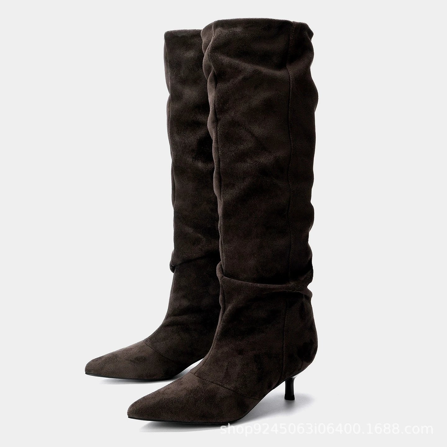 

Elegant Brown Pleated Designer Suede Knee-High Boots Women Sexy Pointed Toe Kitten Heel Long Boots Winter Comfortable Women Shoe