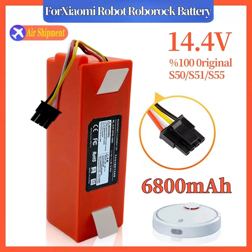 14.4V 6800mAh Rechargeable Li-ion Battery Pack For Xiaomi Mijia1S Roborocks S50-55 S5 Max S6 S7 Sweeping Robot Battery