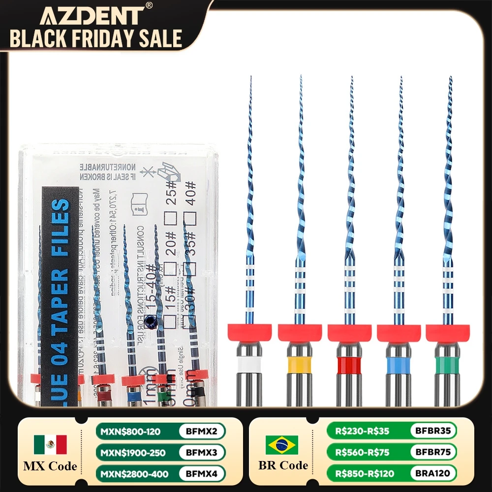 6pcs/Box Dental Endo V Blue Root Canal Rotary File AZDENT Thermal Activation NiTi Files Engine Use #15-#40 21mm/25mm Taper 04/06