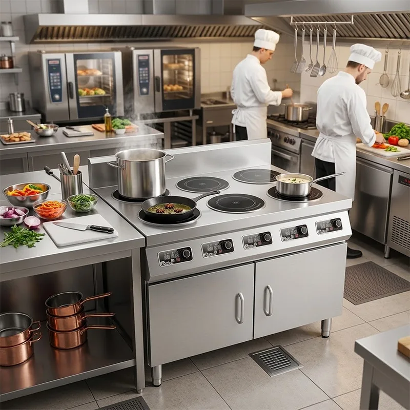 Commercial 6 Burner Induction Stove With Cabinet 3.5KW * 6 Heavy Duty Cabinet Type Induction Cooktop For Restaurant & Catering