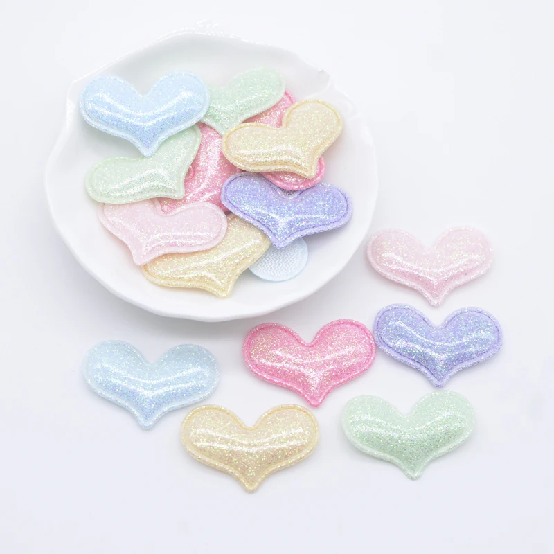 50Pcs 30*20mm Kawaii PU Leather Heart Applique for DIY Girl Headwear Hair Clips Decor Accessories Clothes Hat Sewing Patches