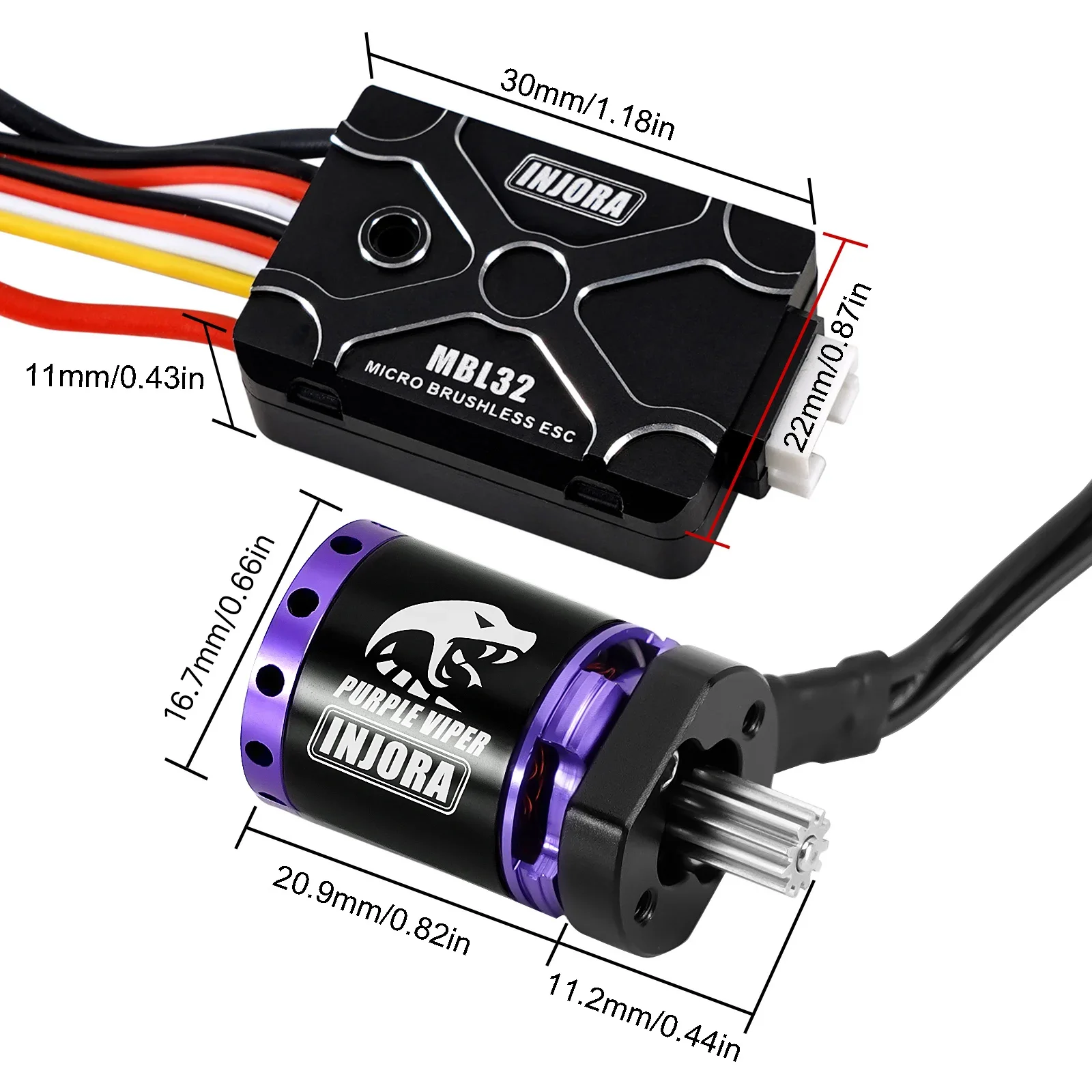 INJORA Brushless Micro MBL32 ESC & 1721 Purple Viper Motor for 1/18 TRX4M Ascent18