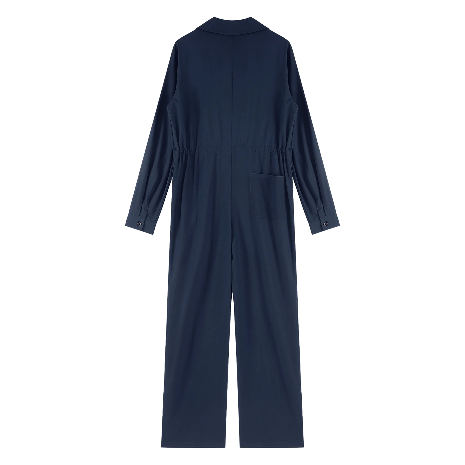 Womens Jumpsuit Coverall Solid Color Long Sleeve Turn-Down Collar Button Flap Romper Fashion Casual Work Travel Holiday Homewear image 3