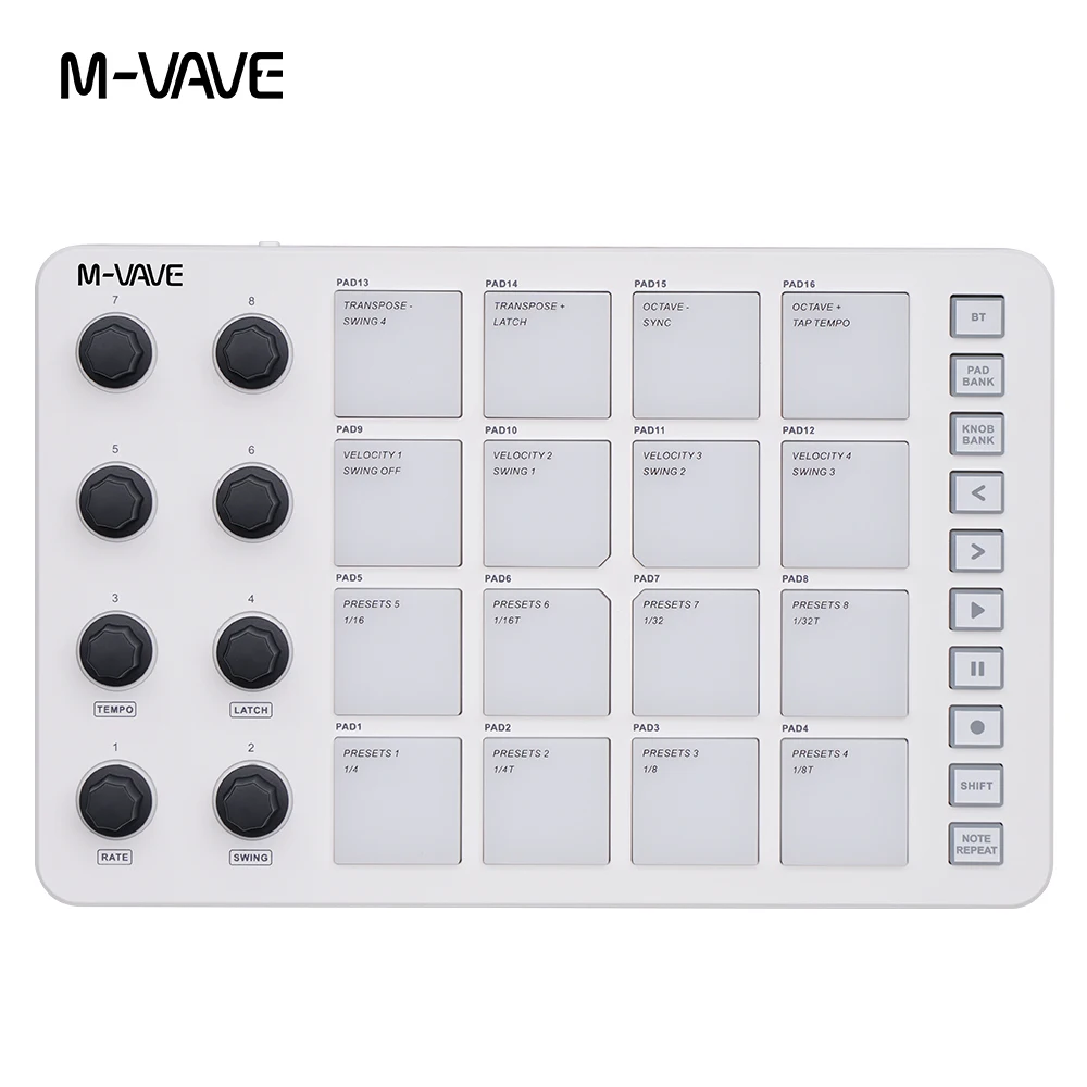 M-VAVE SMC-PAD Launch Pad USB-C Interface Portable Design Small Wireless MIDI Controller Suitable Percussion Keyboard