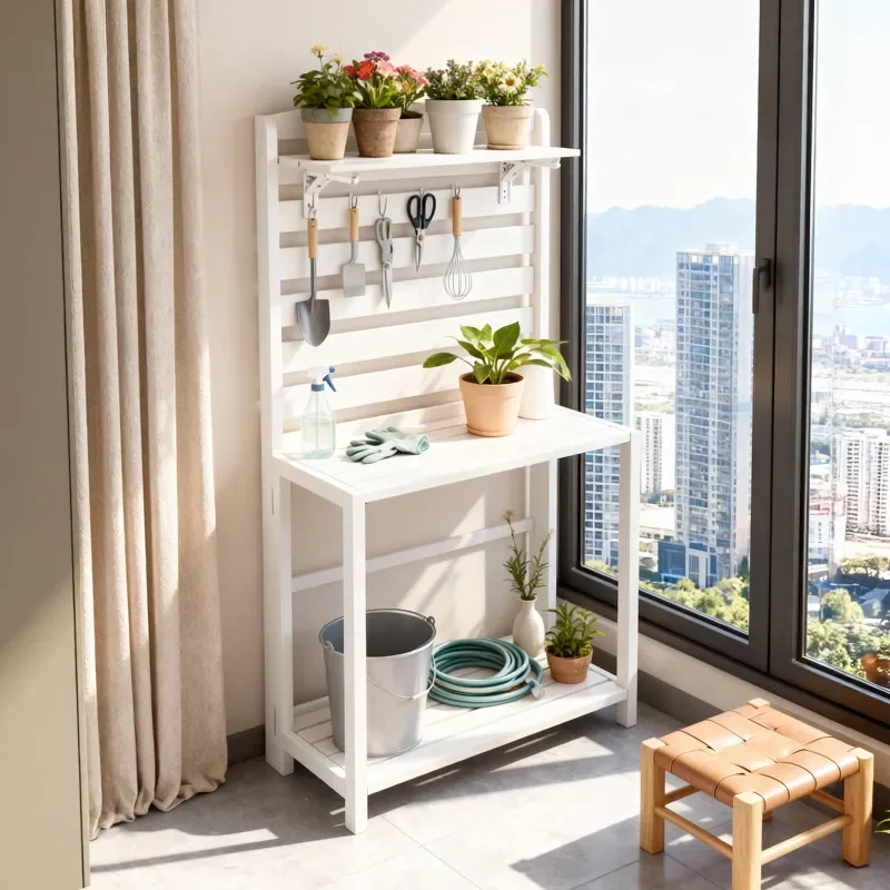 Gardening tool storage rack Outdoor preservative wood flower stand Garden garden shelf Flower shop Outdoor flower planting