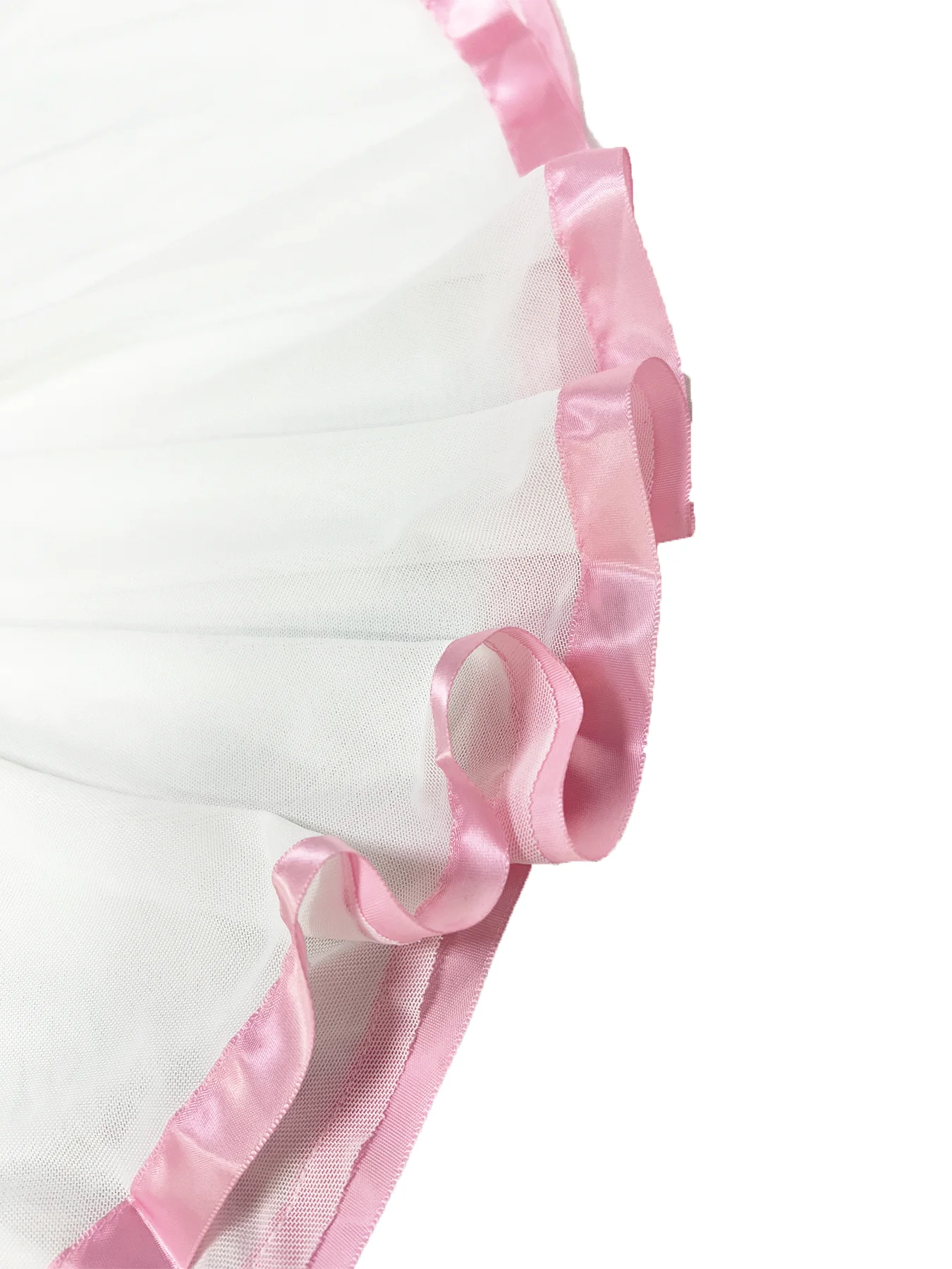 White Floral Embroidery Babydoll Lingerie V‑Neck Rhinestone Pendant Adjustable Straps Pink Satin Trim Sheer Mesh Night Dress view 5