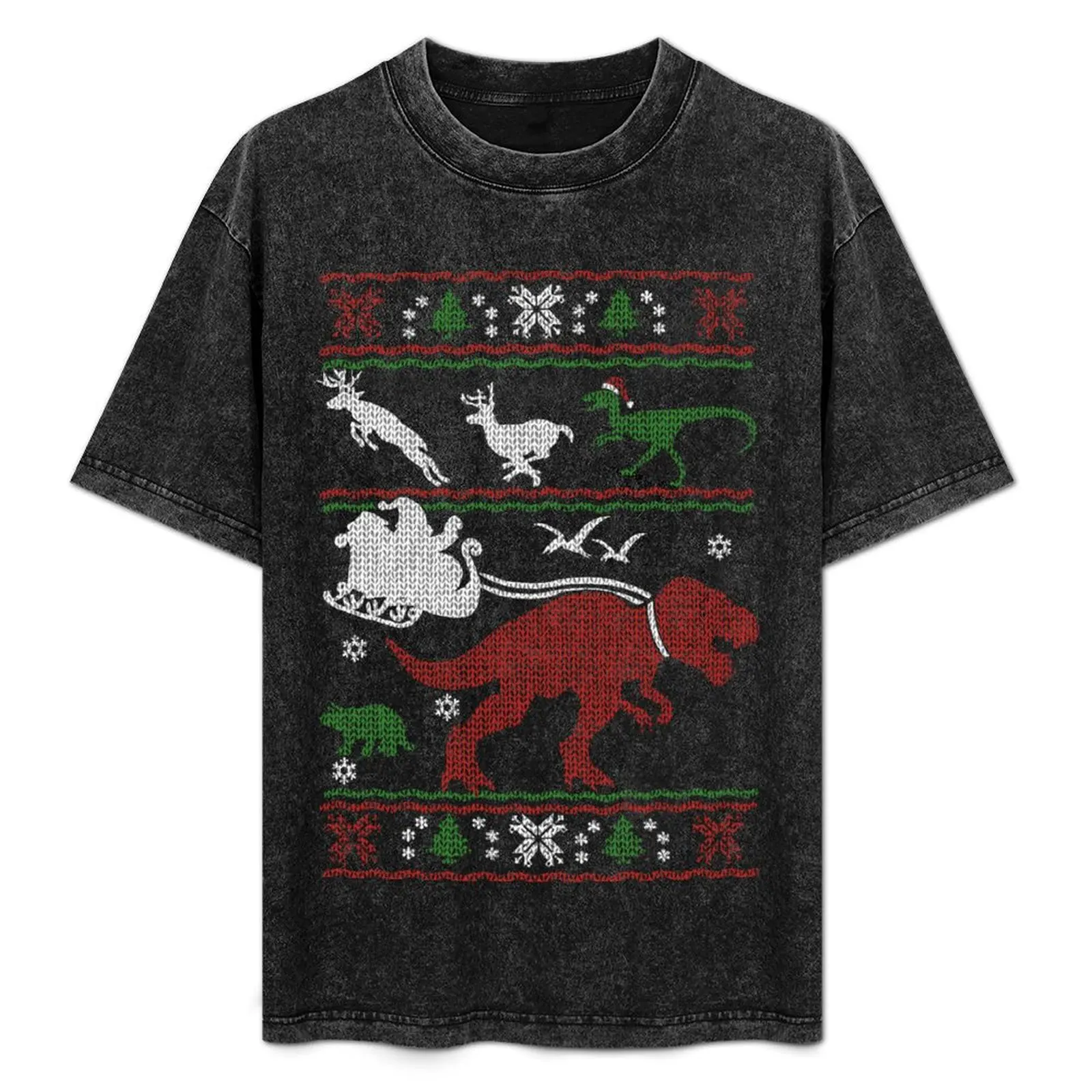 

Christmas Jurrasic Park World Ugly Sweater Knitted Style Print T-Shirt Christmas Theme Tee Top