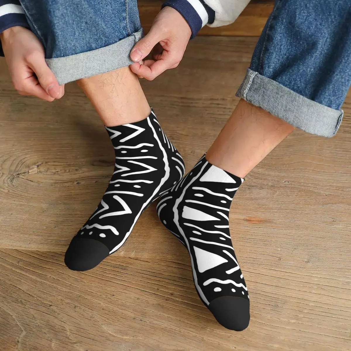 

Черно-белые носки с африканским племенным узором Боранлана, супер мягкие чулки в стиле Харадзюку, всесезонные носки, аксессуары для подарков унисекс