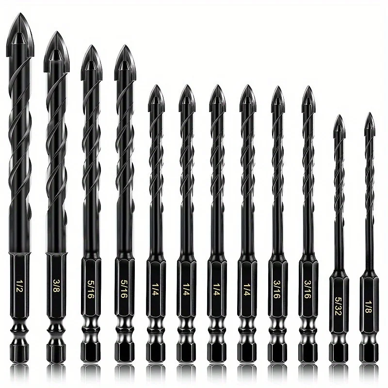 12pcs Masonry Drill Bit Set Professional High Cobalt Drill Bit Set for Tile, Glass, Metal, Brick, Concrete, Ceramic, Plastic