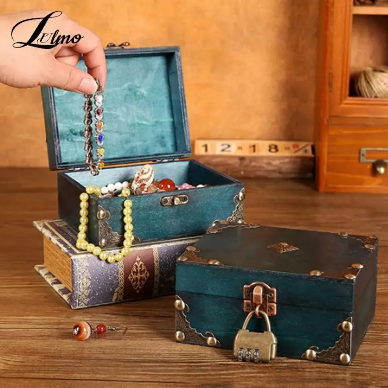 

Decorative Wood Treasure Box Vintage Wooden Trinket Jewelry Storage Box Treasure Case Organizer Jewelry Packaging With Locker