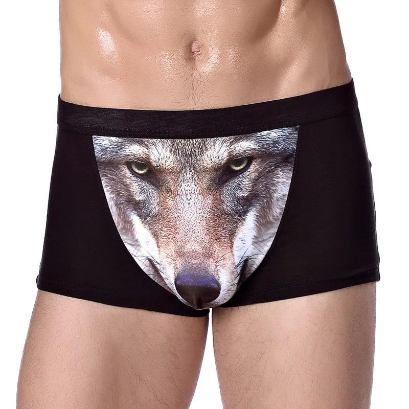 Mutandine da uomo con personalità 3D Creative Wolf Head testa d'aquila mutande modali con stampa animalier pantaloncini Boxer traspiranti a vita media