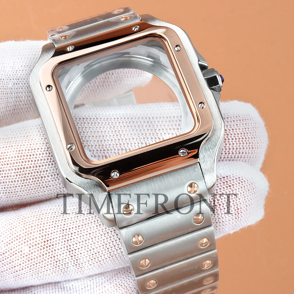 NH35 38mm Square Watch Case For Modified Santos Seiko Stainless Steel Bracelet Fit NH35 NH36 NH38 Automatic Movement 27mm Dial