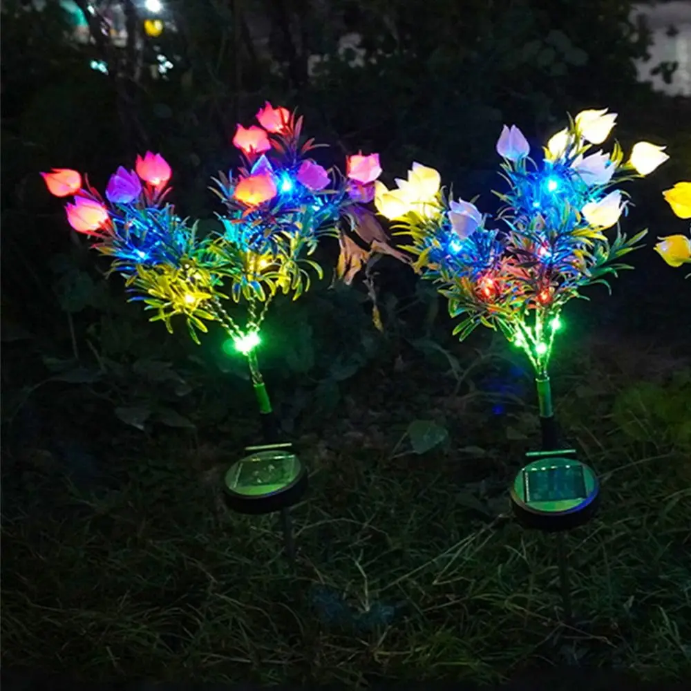 Gardenia Flower Solar Artificial Flower Light 42LED Multi-Color Changing Outdoor Solar Garden Light Realistic Ground Mounted