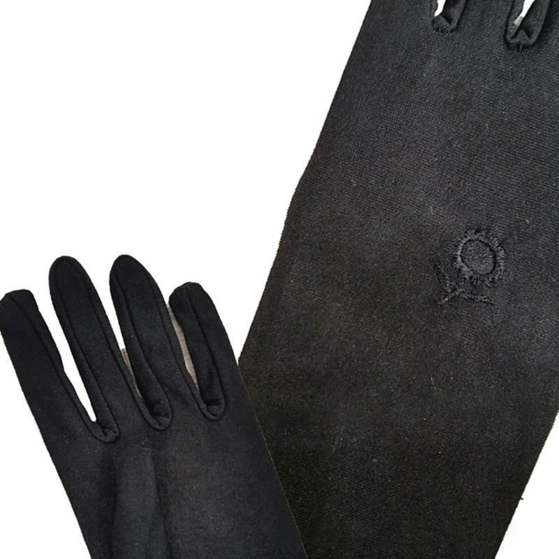 Guantes negros árabes musulmanes 652F para mujer, cubierta brazo a prueba bordado, mangas largas, dedo completo,