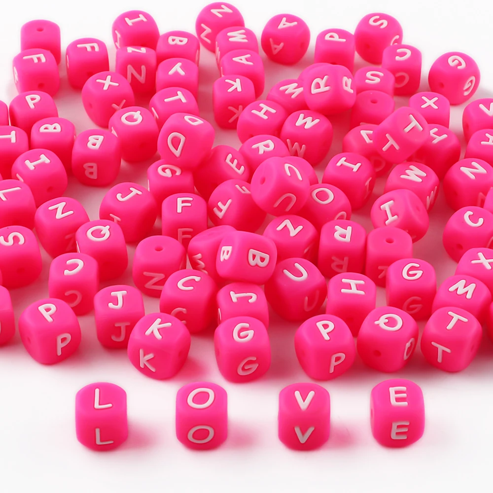 20 teile/los Platz Pink 12mm Silikon Buchstaben Perlen Für Schmuck Machen DIY Armband Halskette Ohrringe Etc Handgemachte Accessoires
