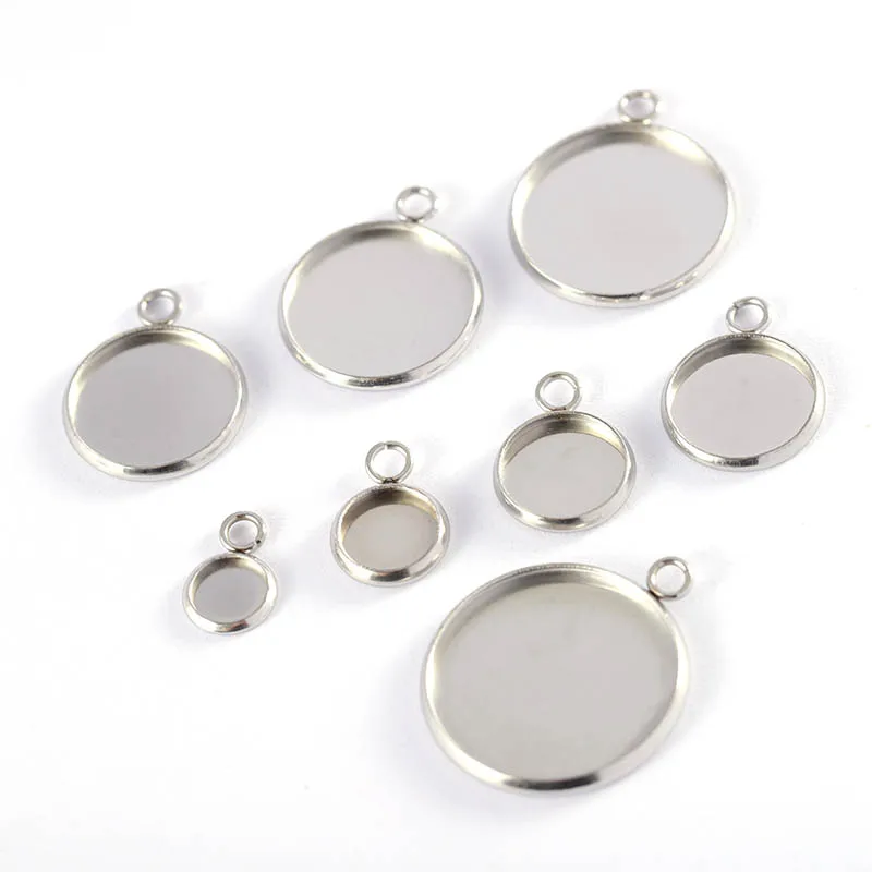 20pcs 6-30mm Gold Color Stainless Steel Cabochon Base Pendant Settings Blank Tray for Cameo Jewerly Making Components DIY