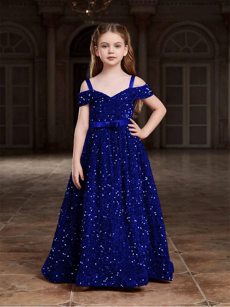 Girls Strapless Beaded Wedding Flower Girl Evening Dress Banquet Birthday Party Evening Dress Girls Stage Dress Princess Dress